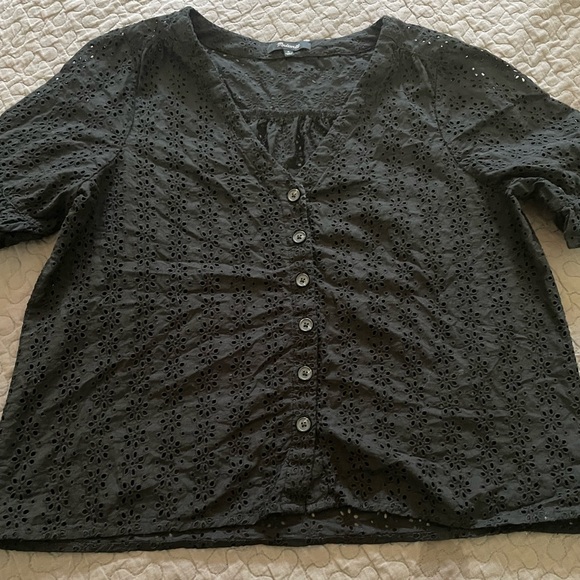 Madewell Black Village Eyelet Ruffle Sleeve Blouse - Picture 3 of 11